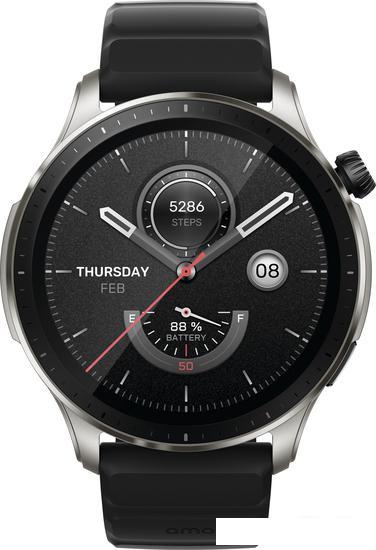 Умные часы Amazfit GTR 4 (серебристый, с черным ремешком из фторэластомера) - фото 4 - id-p218397905