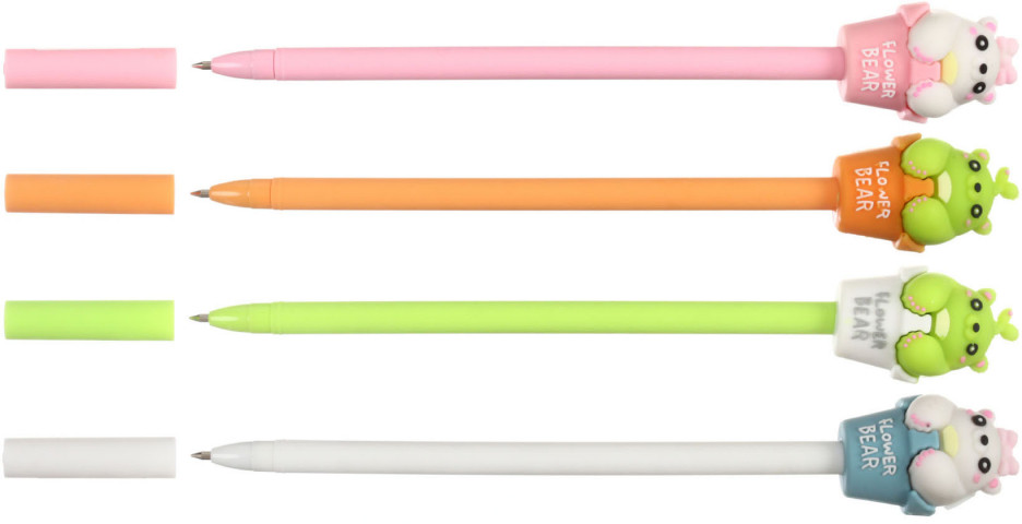 Ручка шариковая Meshu с топпером Flower Bear, корпус ассорти, стержень синий - фото 1 - id-p218576215