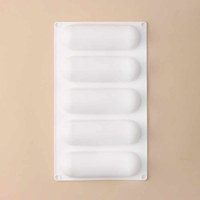 Форма силиконовая для муссовых десертов и выпечки Доляна «Эклер», 30×17×3 см, 5 ячеек, 14,5×4,5 см, цвет белый - фото 2 - id-p218579658