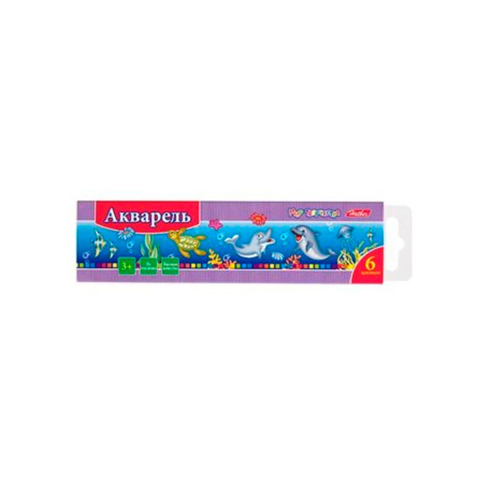 Краски Акварель медовые полусухие Hatber Дельфины, 6 цветов (без кисти) в картонном пенале