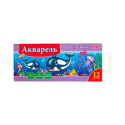 Краски Акварель медовые полусухие Hatber Дельфины, 12 цветов (без кисти) в картонном пенале, фото 2