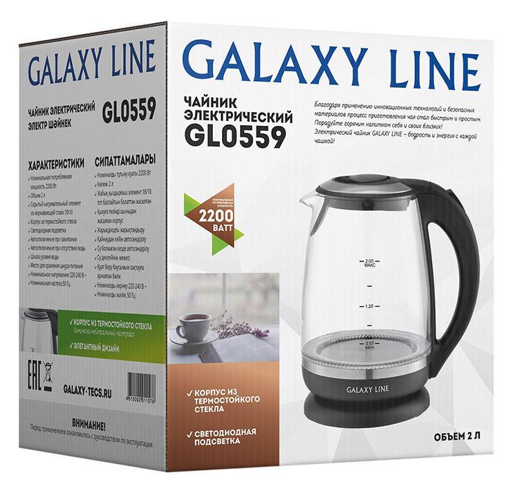 Чайник электрический Galaxy Line GL 0559 2л. 2200Вт черный (корпус: стекло) - фото 1 - id-p218581859