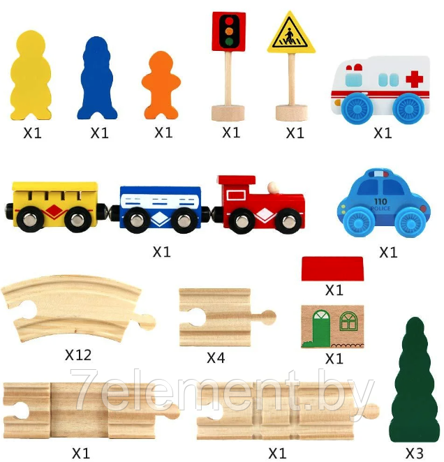 Детский деревянный набор железная дорога со станциями, детские деревянные игрушки, развивающие игры для детей - фото 5 - id-p218602468