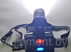 Фонарь налобный HT-196-P160 (АКБ+USB) до 1км, на лоб фонарик следопыт мощный на голову, фото 2