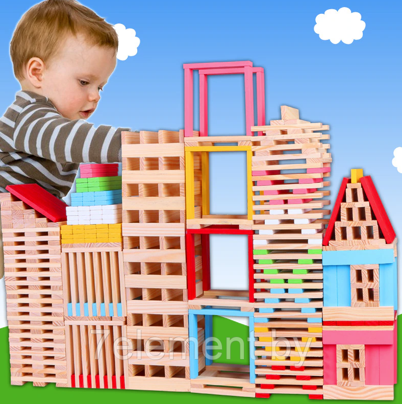 Детский конструктор кубики 642, игровые деревянные развивающие игрушки для детей, малышей 150 элементов - фото 2 - id-p218603460