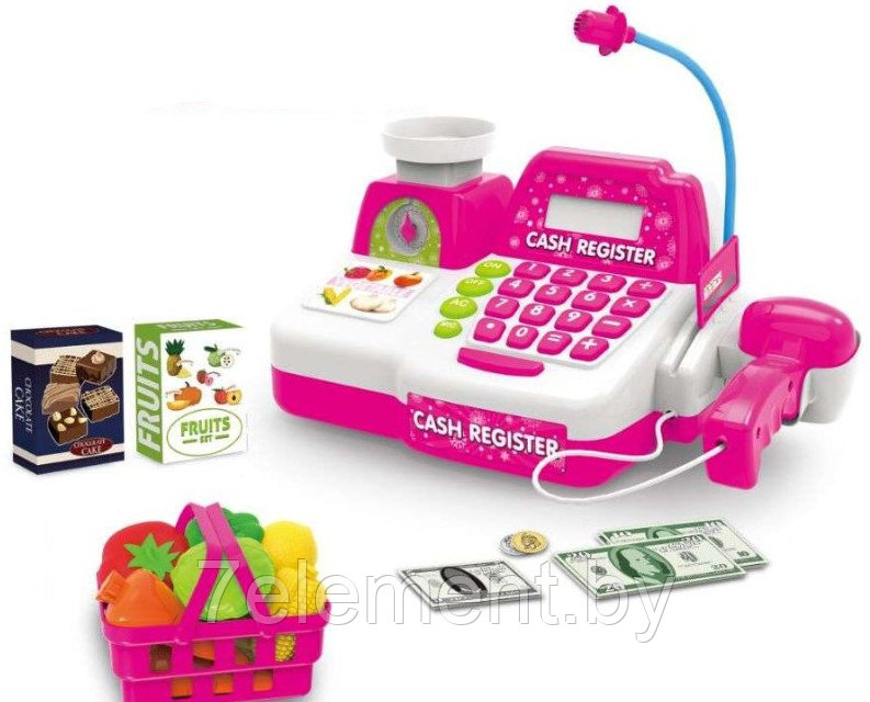 Детский игровой набор касса 8343 для девочек, микрофон, кассовый аппарат, сканер, калькулятор, весы - фото 1 - id-p218602493