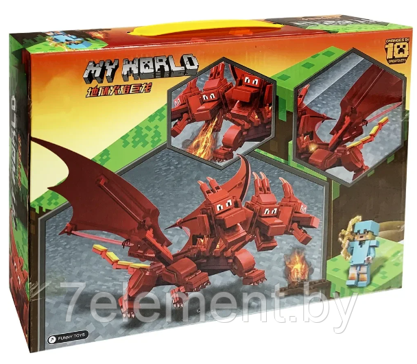 Детский конструктор Нападение красного дракона Minecraft Майнкрафт 6038 серия my world аналог лего lego - фото 1 - id-p218603519
