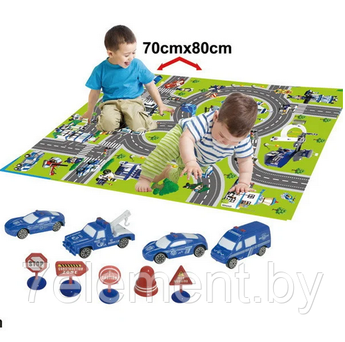 Детский коврик игровой развивающий напольный для малышей, 70*80 см, в комплекте игрушки машинки для детей - фото 1 - id-p218602547