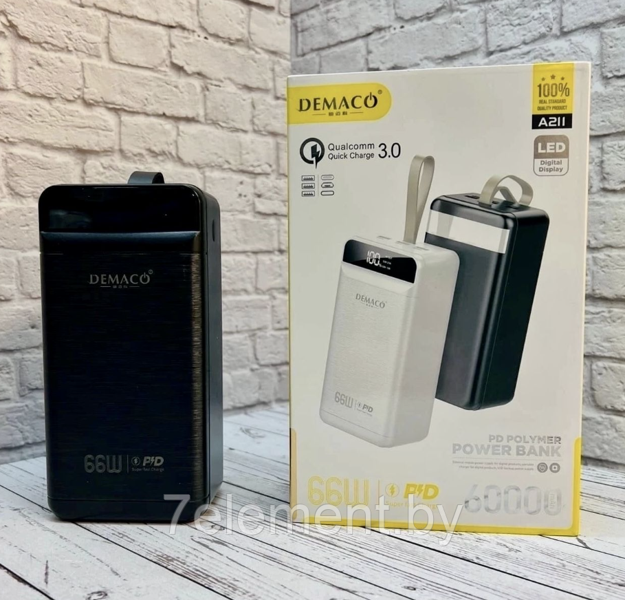 Внешний аккумулятор Power bank Demaco A211 60000 mah, пауэрбанк для зарядки, портативные зарядные устройства - фото 1 - id-p218603578