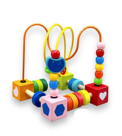 Детская развивающая серпантинка, лабиринт деревянный с бусинами 689, игрушки развивашки для малышей
