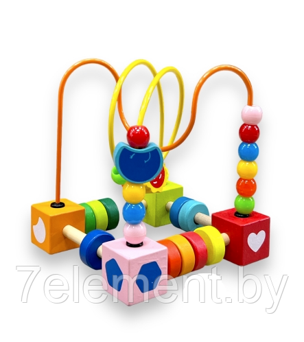 Детская развивающая серпантинка, лабиринт деревянный с бусинами 689, игрушки развивашки для малышей - фото 1 - id-p218603645