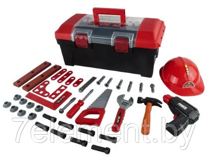 Детский игровой набор юный строитель T1803A для мальчиков, каска, дрель, инструменты, ящик для хранения - фото 1 - id-p218602654
