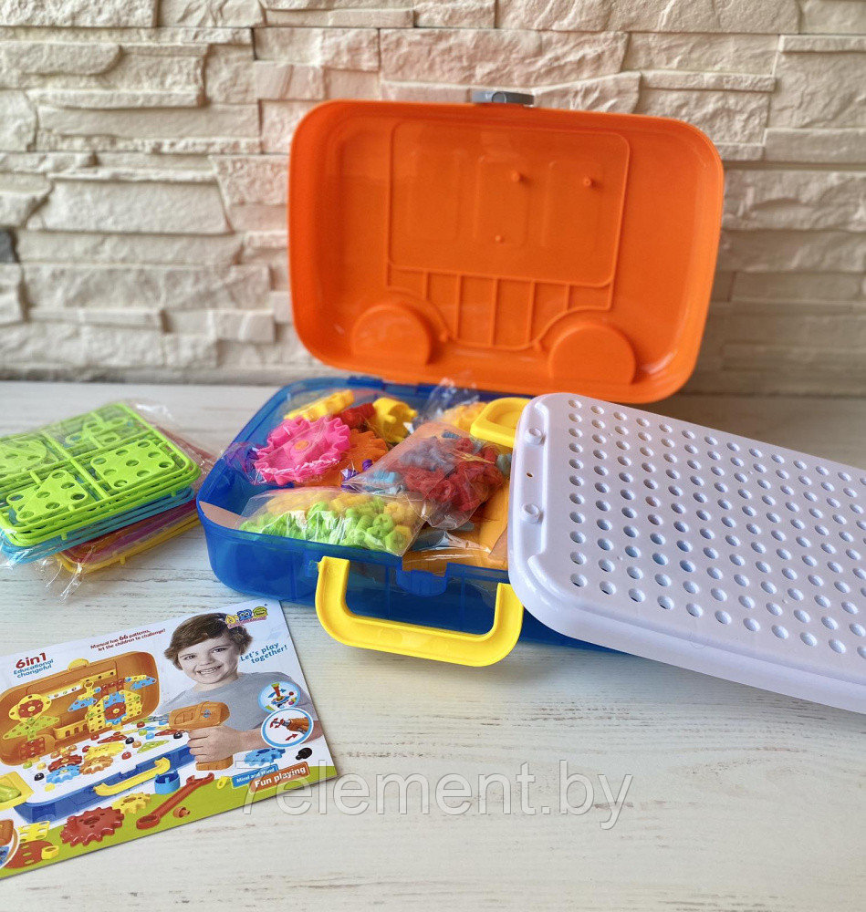 Детский игровой конструктор-мозаика Bus Gear Platter с шуруповертом и шестеренками 6в1, для игры детей - фото 4 - id-p218601731