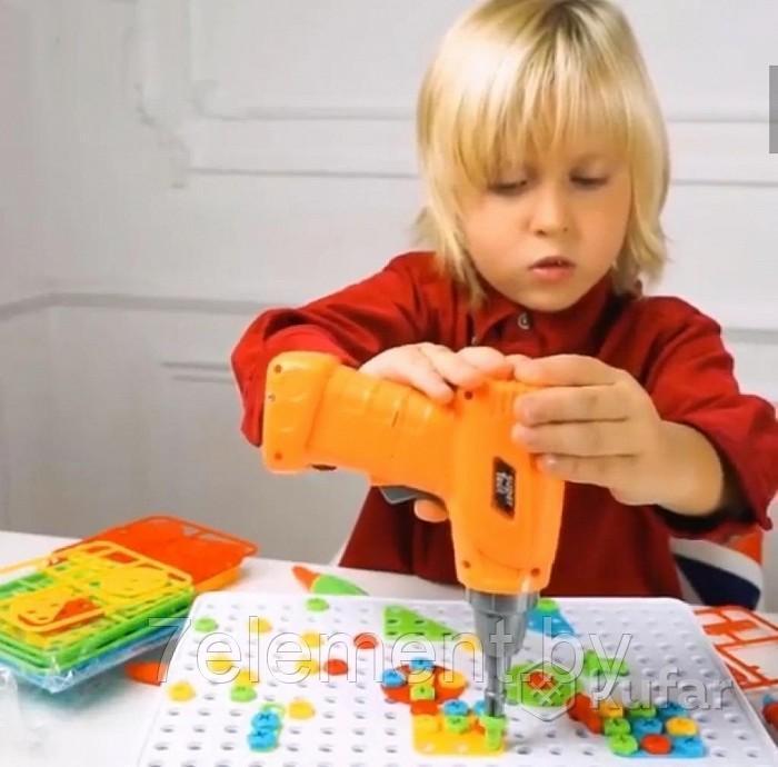 Детский конструктор-мозаика болтовая мозаика с шуруповертом и шаблонами, детская развивающая игрушка - фото 3 - id-p218601749