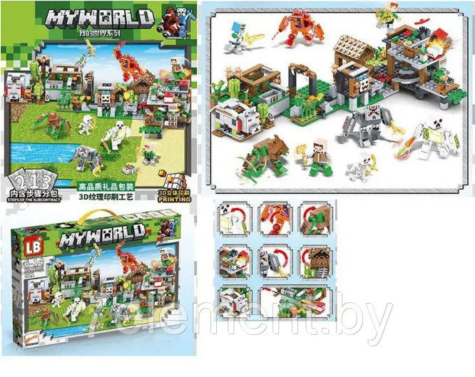 Детский конструктор Minecraft Атака на деревню Майнкрафт LB1115 серия my world аналог лего lego 821 деталь - фото 2 - id-p218603714