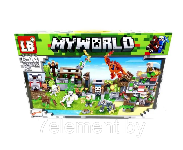 Детский конструктор Minecraft Атака на деревню Майнкрафт LB1115 серия my world аналог лего lego 821 деталь - фото 3 - id-p218603714