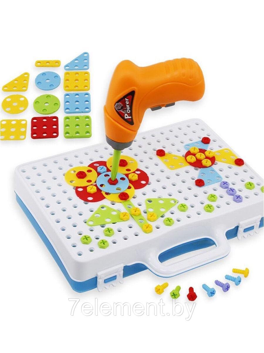 Детский конструктор-мозаика болтовая мозаика с шуруповертом и шаблонами, детская развивающая игрушка - фото 4 - id-p218601761