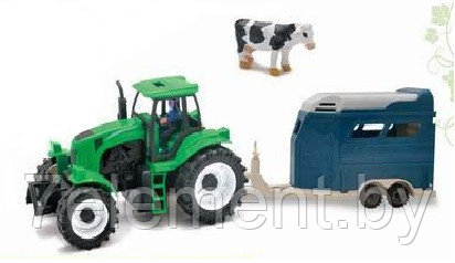 Детский инерционный трактор 888A-8 для мальчиков, фургон для перевозки животных, фигурка коровы - фото 1 - id-p218602741