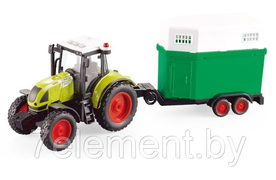 Детский инерционный трактор WY900J для мальчиков, свет, звук, полуприцеп для перевозки животных - фото 1 - id-p218602742
