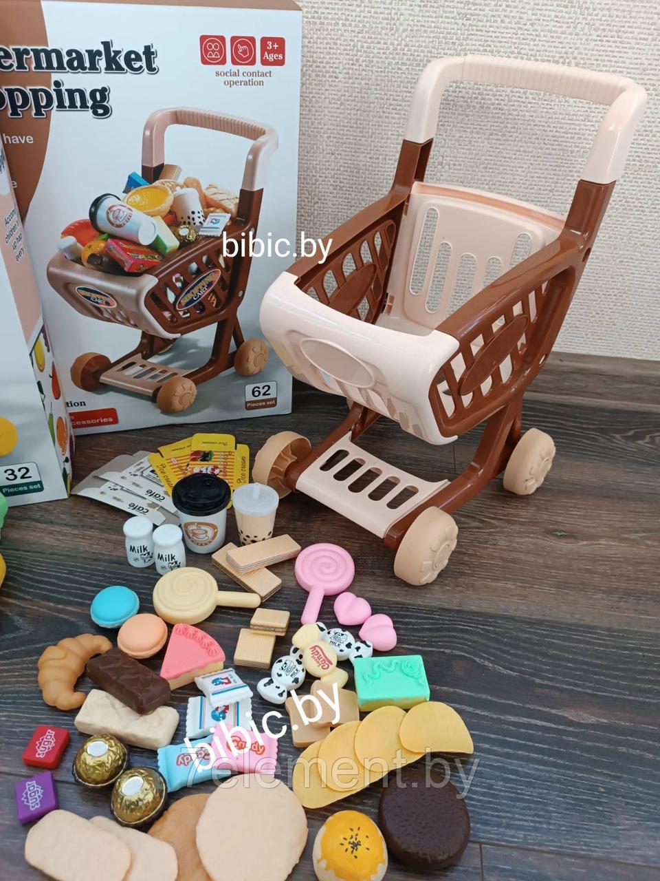 Детский игровой набор продуктов в тележке Supermarket Shopping 62 предмета, игрушечная еда для игры детей - фото 2 - id-p218603758