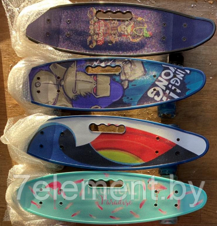 Детский скейт 124 с ручкой и рисунком принтом, пенни борд Penny board скейтборд для мальчиков и девочек принт - фото 2 - id-p218602816
