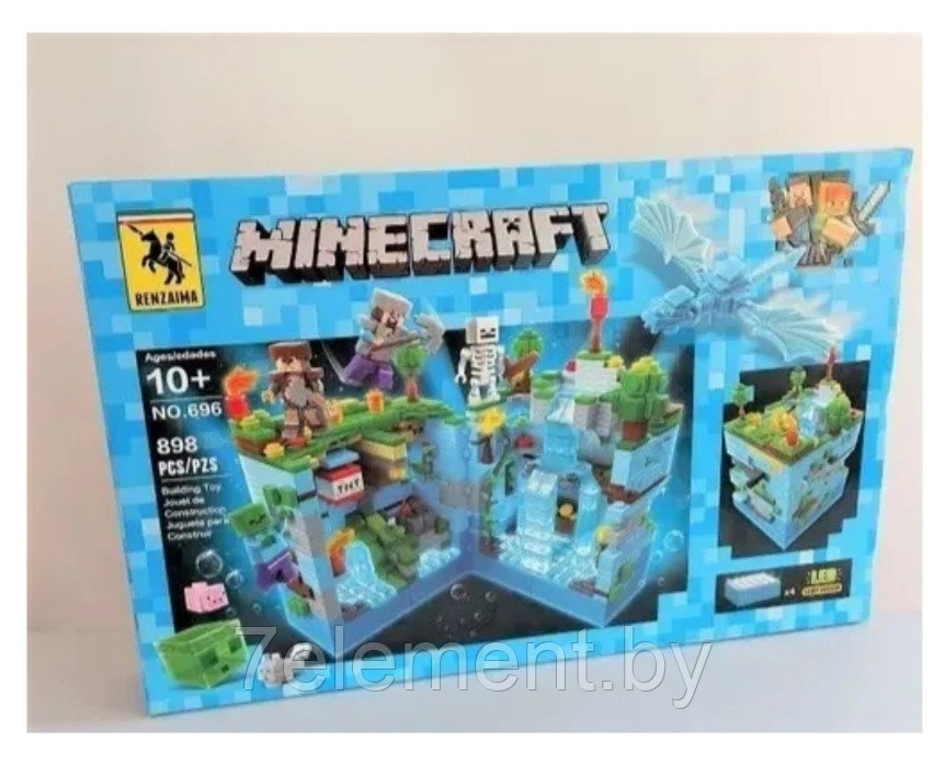 Детский конструктор светящийся Minecraft Ледяная крепость Майнкрафт 696, 898 дет. my world аналог лего lego - фото 3 - id-p218601886