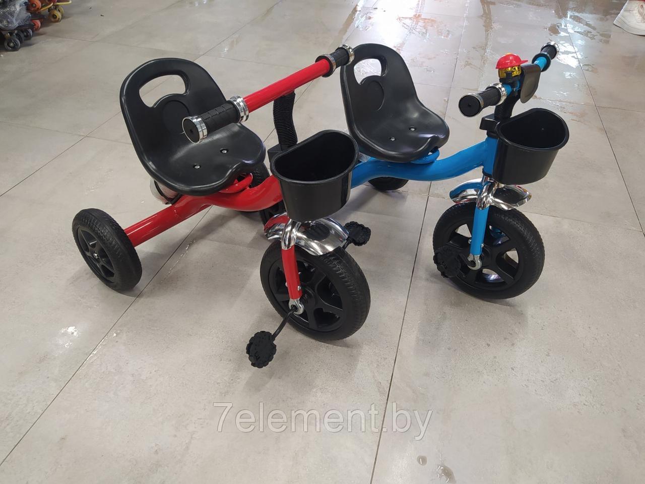 Велосипед детский Малютка трёхколёсный синий с корзинкой и бутылкой для малышей, беговел для самых маленьких - фото 4 - id-p218602846