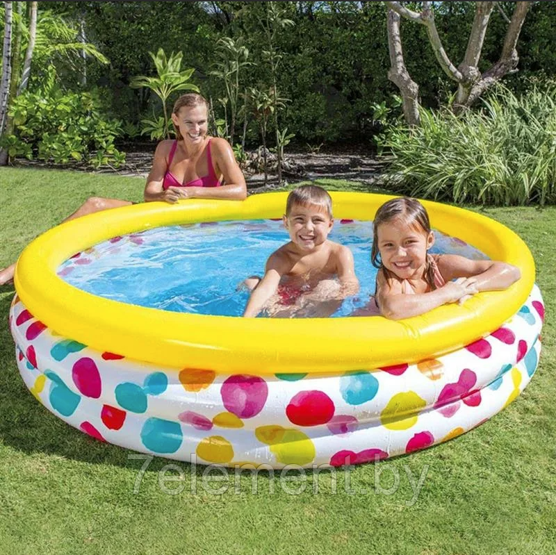 Детский надувной бассейн Радуга круглый, интекс intex 58439 плавательный надувное дно для детей малышей - фото 4 - id-p218602892