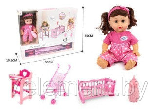 Детская кукла пупс с коляской, кроваткой и стульчиком для кормления, детский игровой набор для девочек - фото 1 - id-p218602928