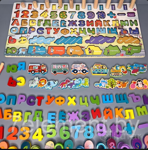 Деревянный развивающий набор 7 в 1 Сортер с пазлами и рыбалкой, ''Русский Алфавит'' игрушка монтессор - фото 3 - id-p218602938