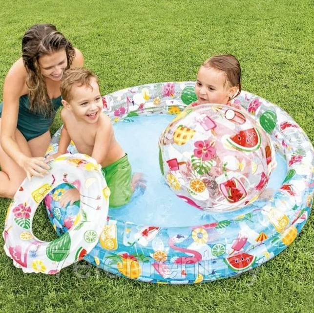 Детский надувной бассейн круглый интекс intex 59460NP плавательный для купания детей малышей с мячом и кругом - фото 3 - id-p218602986