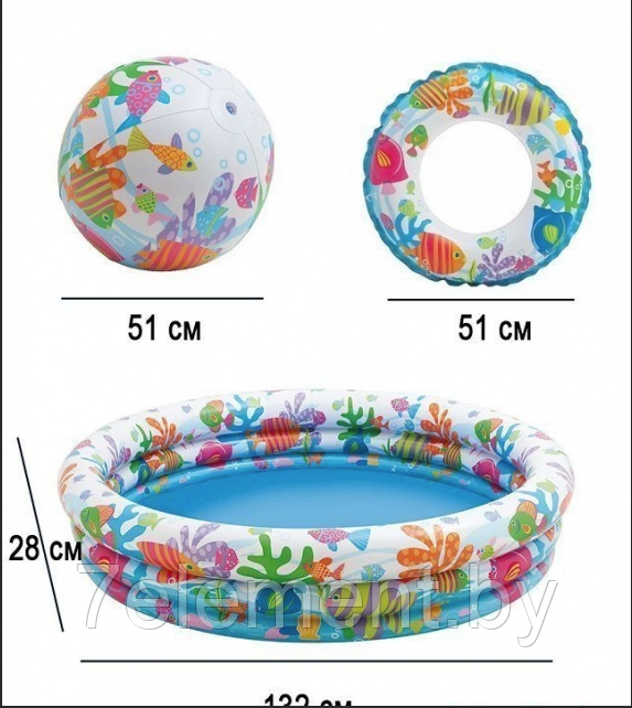 Детский надувной бассейн с мячом и кругом круглый,интекс intex 59469N плавательный для купания плавания детей - фото 2 - id-p218602994