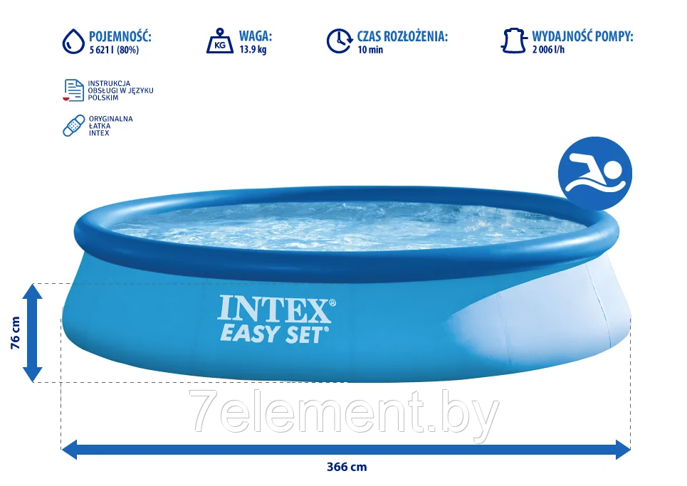 Надувной бассейн Easy Set для всей семьи круглый,интекс intex 28118N плавательный для купания детей и взрослых - фото 2 - id-p218602999