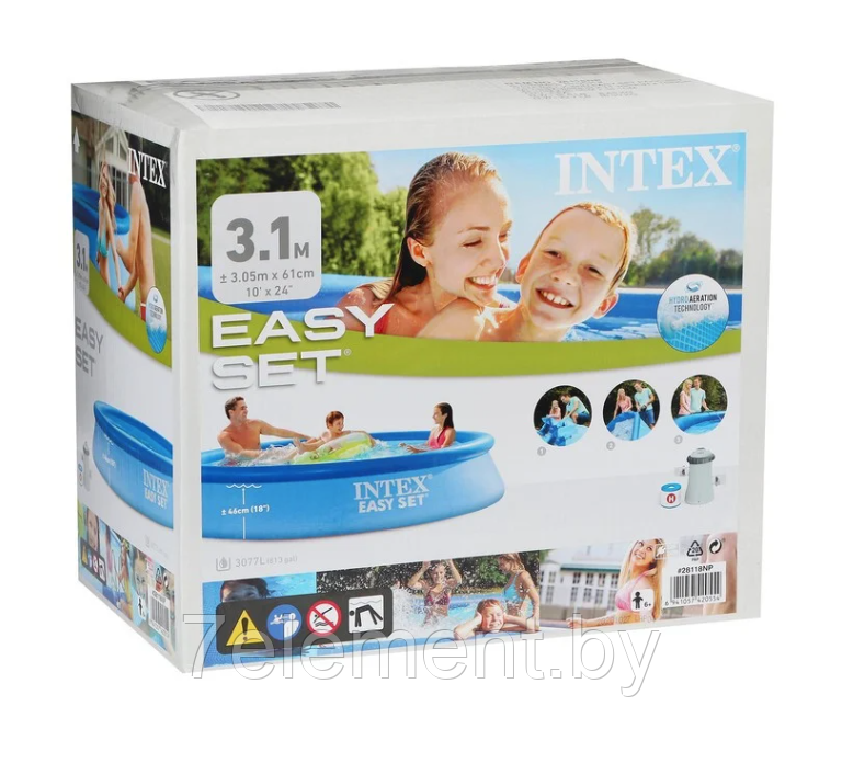 Надувной бассейн Easy Set для всей семьи круглый,интекс intex 28118N плавательный для купания детей и взрослых - фото 1 - id-p218602999