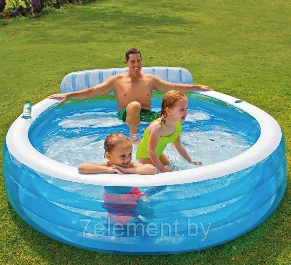Семейный надувной бассейн с сиденьем круглый,интекс intex 57190NP плавательный для купания детей и взрослых - фото 3 - id-p218603021