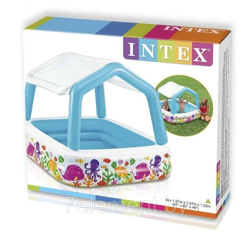 Детский надувной бассейн с навесом, интекс intex 57470NP плавательный для купания плавания детей малышей - фото 1 - id-p218603029