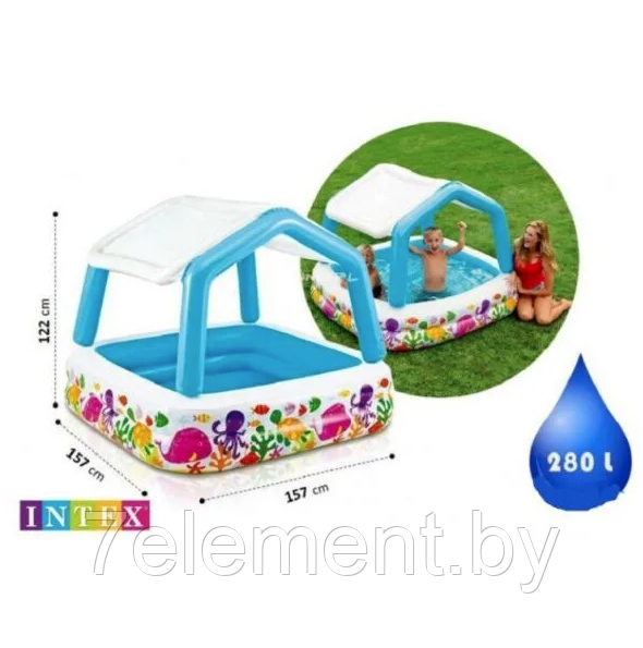Детский надувной бассейн с навесом, интекс intex 57470NP плавательный для купания плавания детей малышей - фото 4 - id-p218603029