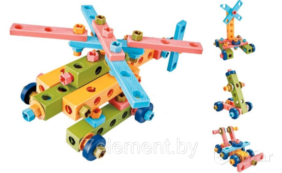 Детский конструктор-мозаика, болтовая мозаика с шуруповертом 4 в 1, детская развивающая игрушка - фото 2 - id-p218602180