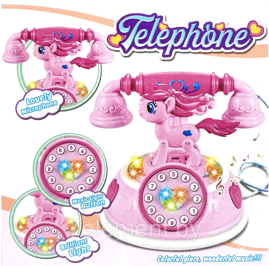 Детский музыкальный ретро телефон Felephone "Пони" интерактивный, звук, телефончик игрушечный для малышей - фото 1 - id-p218603112