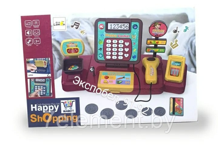 Детский игровой набор касса с кофемашиной для девочек, кассовый аппарат, чек, сканер, весы, аксессуары - фото 1 - id-p218603125