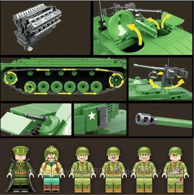 Детский конструктор Военный танк 100065, военная техника серия аналог лего lego Тяжелый танк першинг - фото 2 - id-p218602260