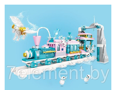 Детский конструктор для девочек Ледяной снежный поезд на батарейках паровозик железная дорога, аналог лего - фото 2 - id-p218602266
