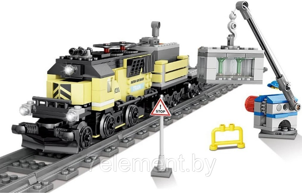 Детский конструктор Грузовой поезд на батарейках 98328, паровоз аналог лего lego сити cities, городская серия - фото 4 - id-p218602273