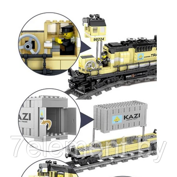 Детский конструктор Грузовой поезд на батарейках 98224, паровоз аналог лего lego сити железная дорога - фото 3 - id-p218602289