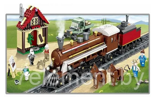 Детский конструктор на батарейках паровоз поезд на Диком западе 98250 аналог лего железная дорога - фото 3 - id-p218602297