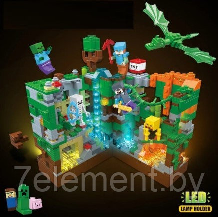 Детский конструктор светящийся Minecraft Зеленая крепость Майнкрафт LB607 серия my world аналог лего lego - фото 3 - id-p218602339