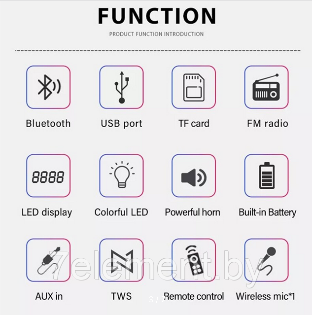 Портативная колонка BT SPEAKER ZQS-8215. Мощная беспроводная акустическая система. Микрофон, пульт, подсветка - фото 3 - id-p218603247