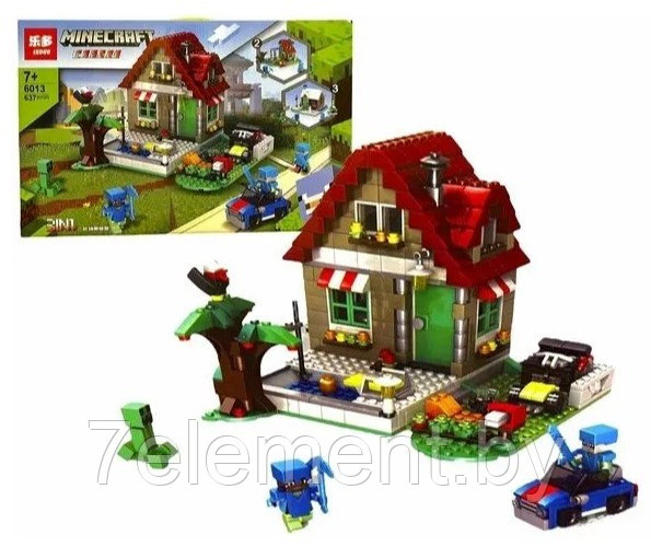 Детский конструктор Minecraft 3 в 1 Майнкрафт 6013 домик серия my world блочный аналог лего lego - фото 1 - id-p218602364