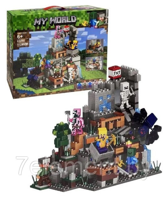 Детский конструктор Minecraft Шахта крепость Майнкрафт 63098 серия my world блочный аналог лего lego - фото 1 - id-p218602372