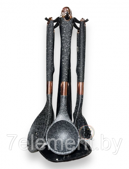 Набор кухонных принадлежностей на подставке, SA-207 лопатки для тефлоновой посуды, термоустойчивый силикон - фото 1 - id-p218603353